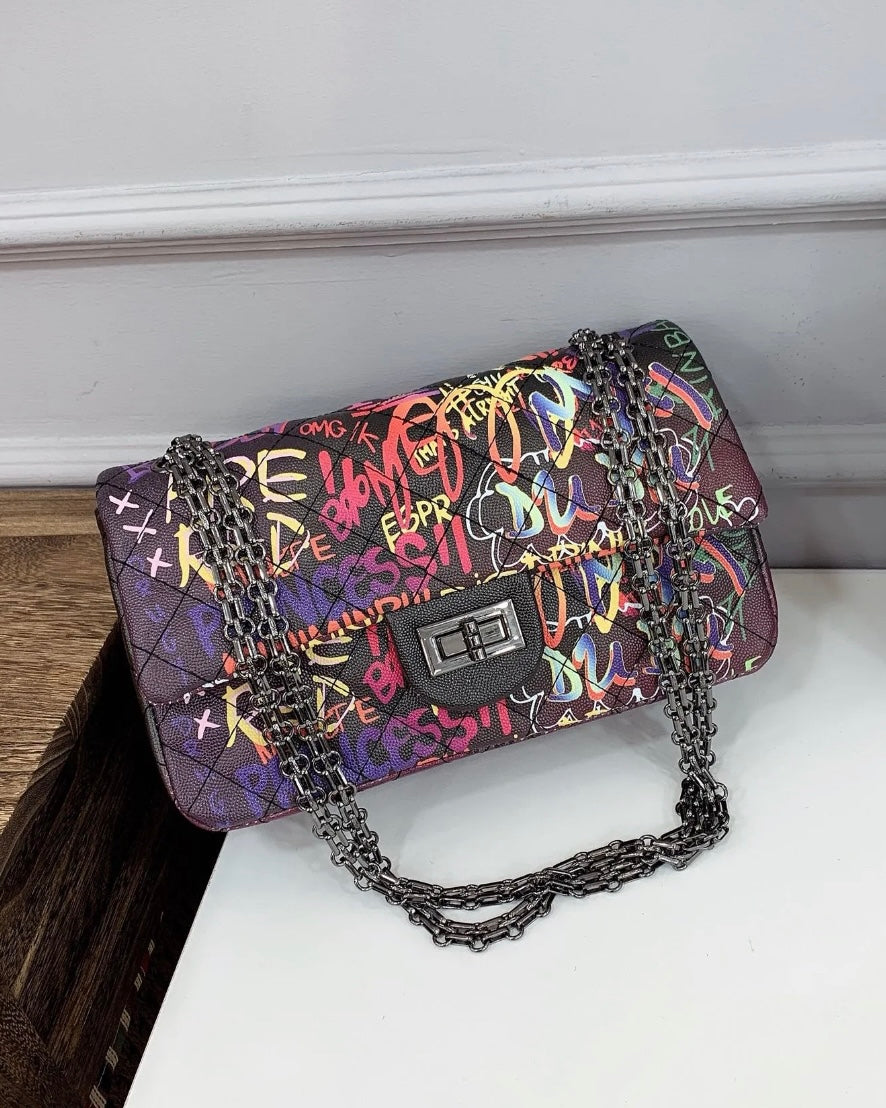 GRAFFITI SHOULDER BAG - BLACK