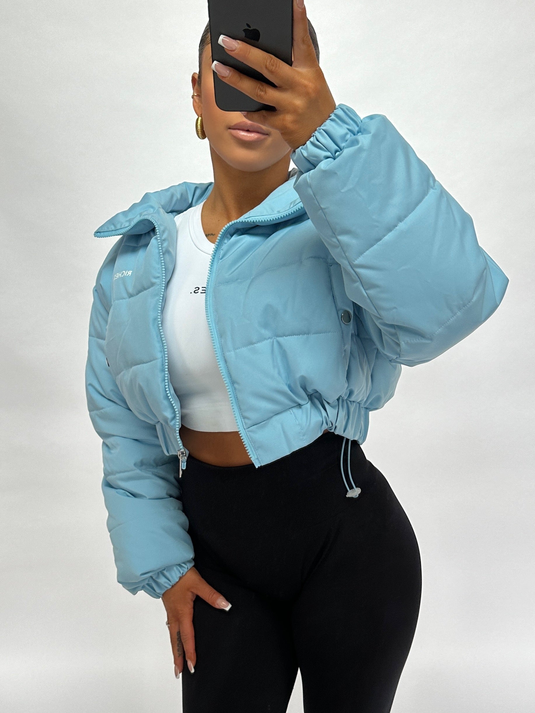 Cropped blue puffer jacket online